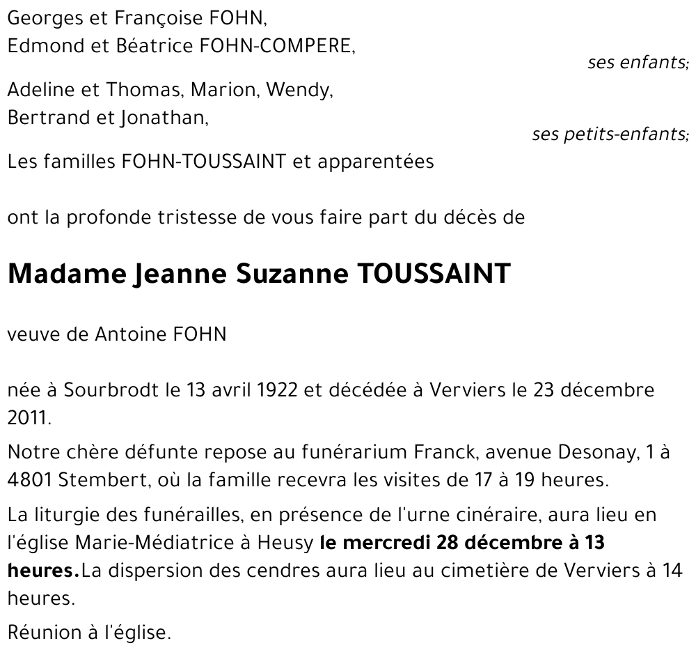 Jeanne Suzanne TOUSSAINT