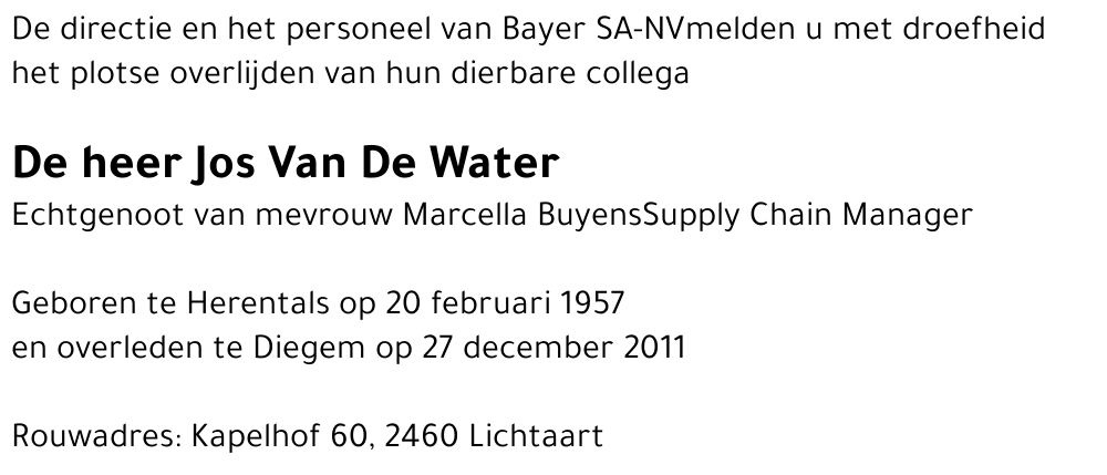 Jos Van De Water