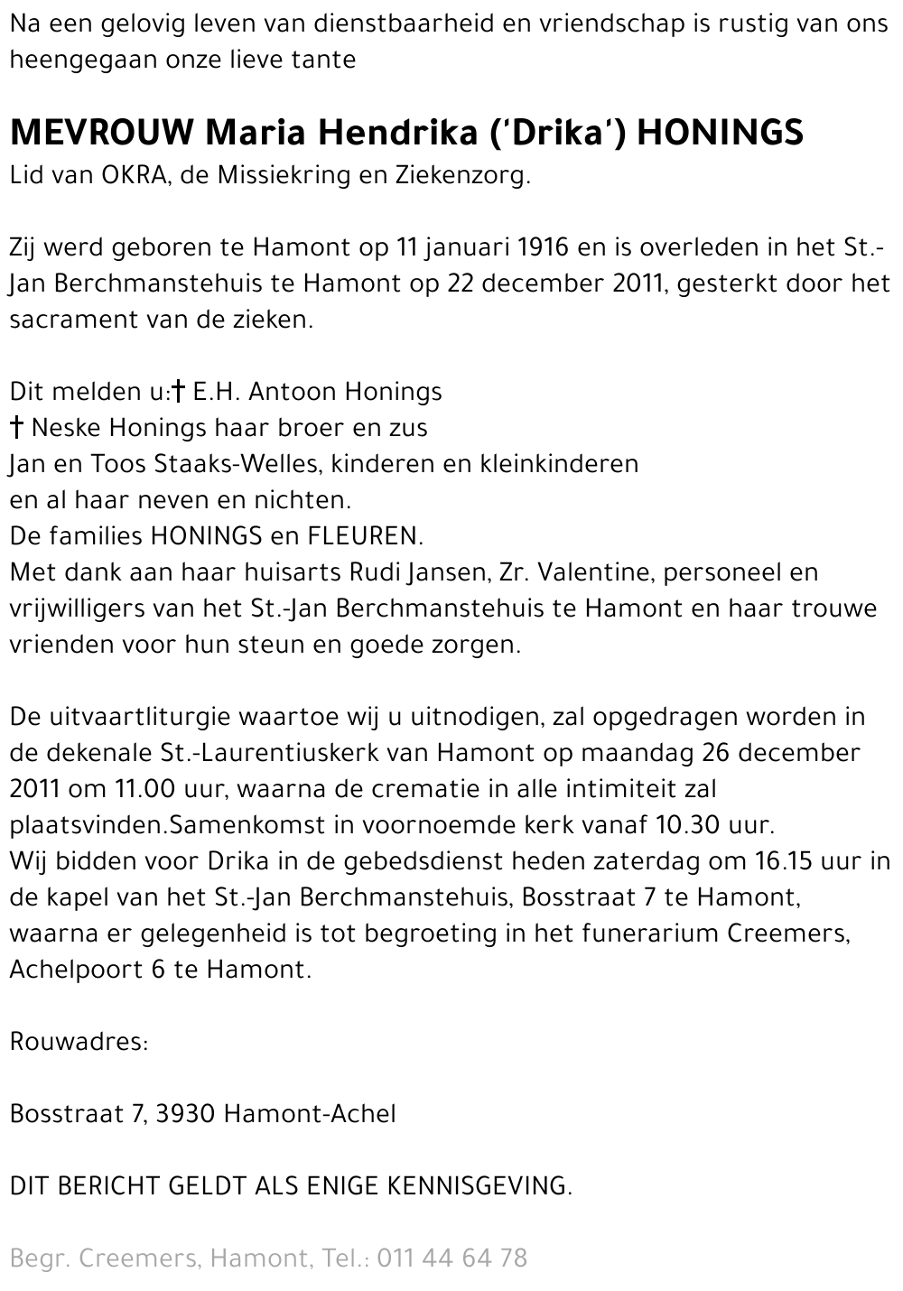 Maria Hendrika Honings