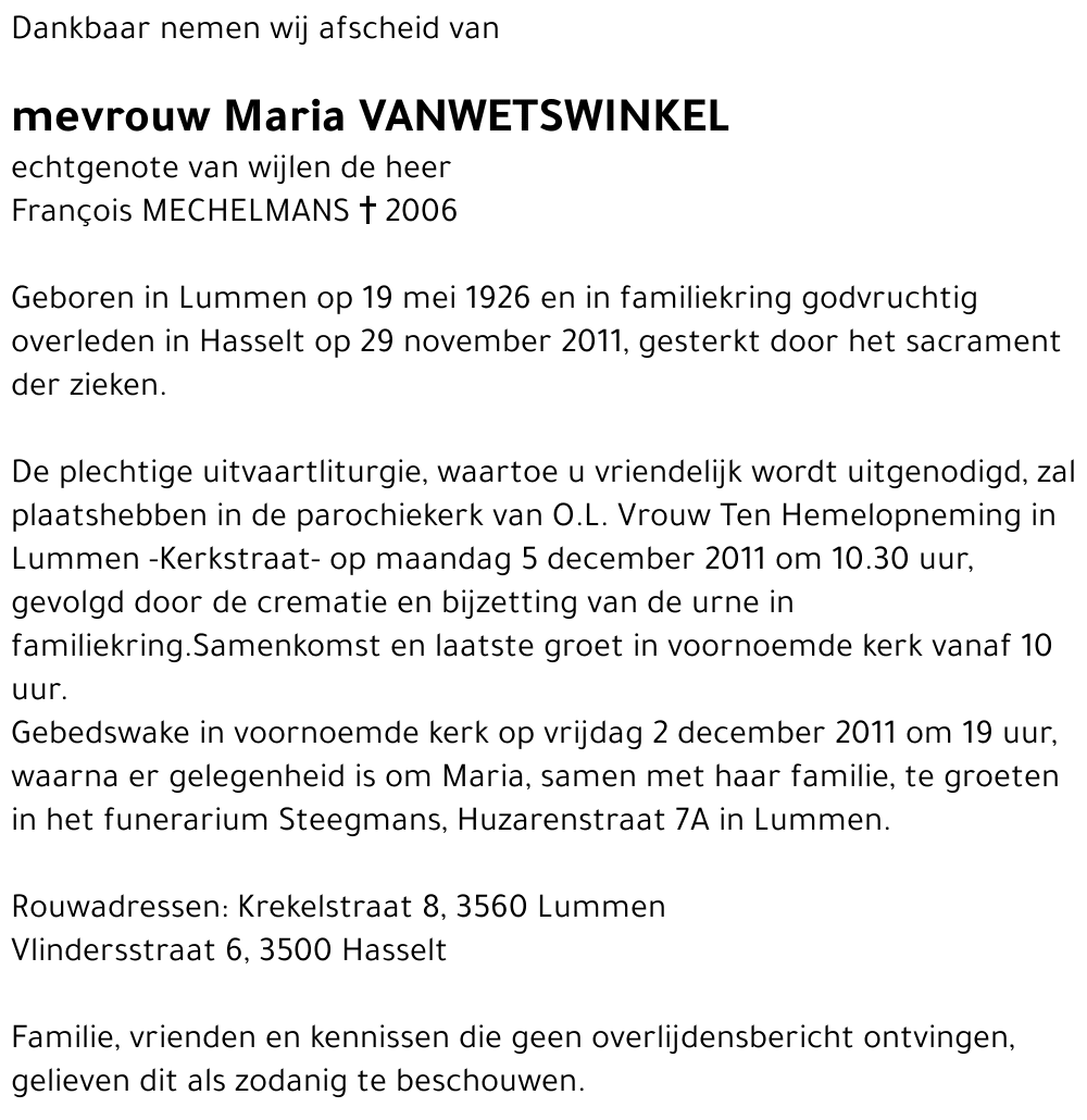Maria Vanwetswinkel