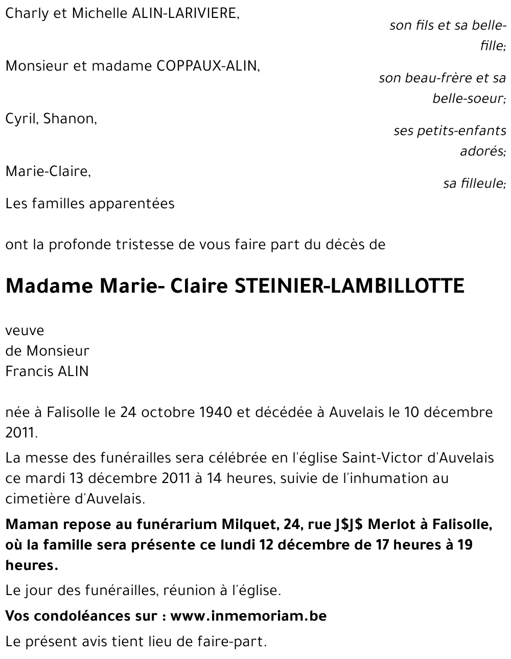Marie-Claire STEINIER-LAMBILLOTTE