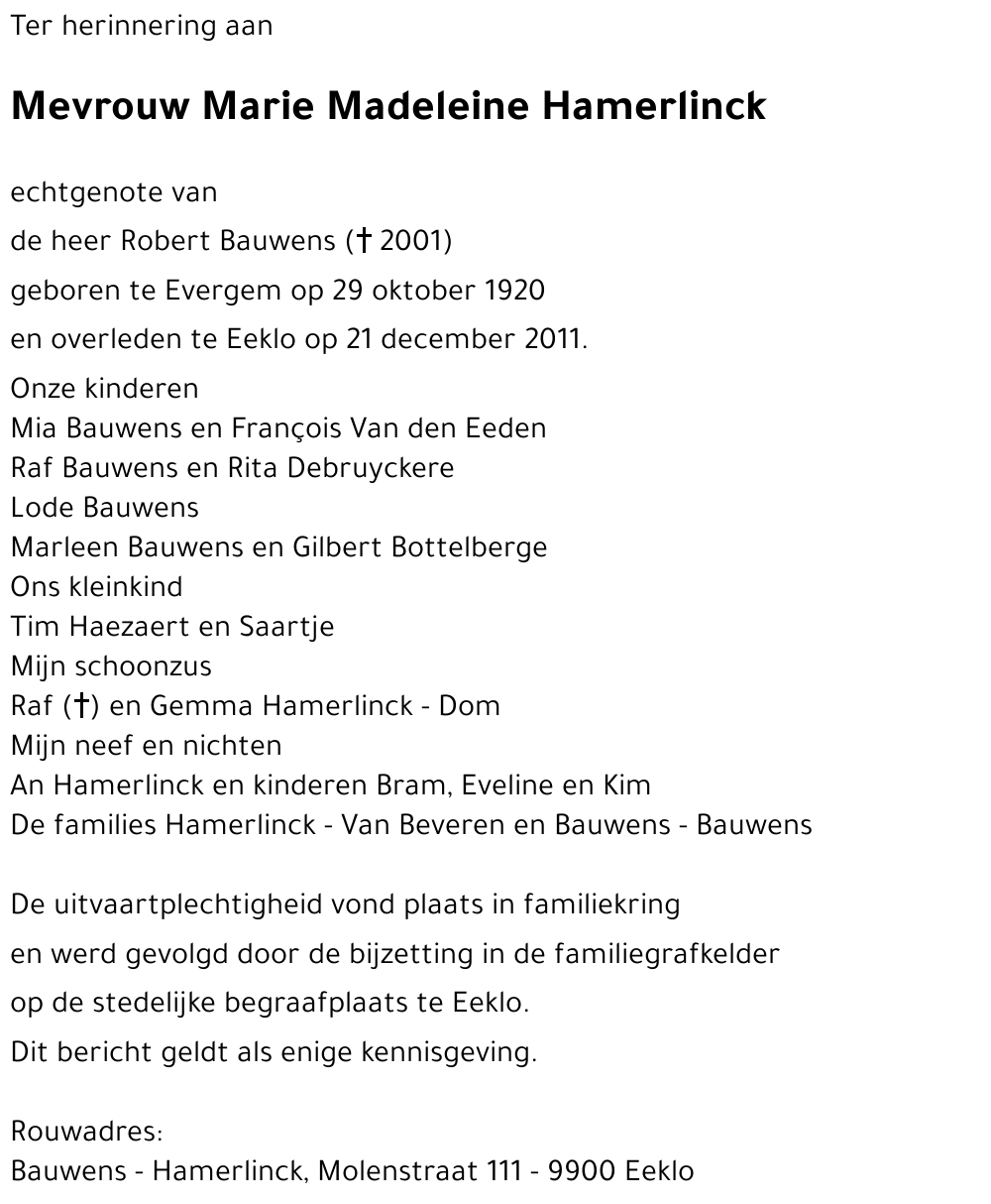 Marie Madeleine Hamerlinck