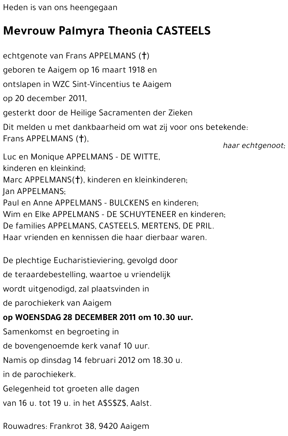 Palmyra Theonia CASTEELS