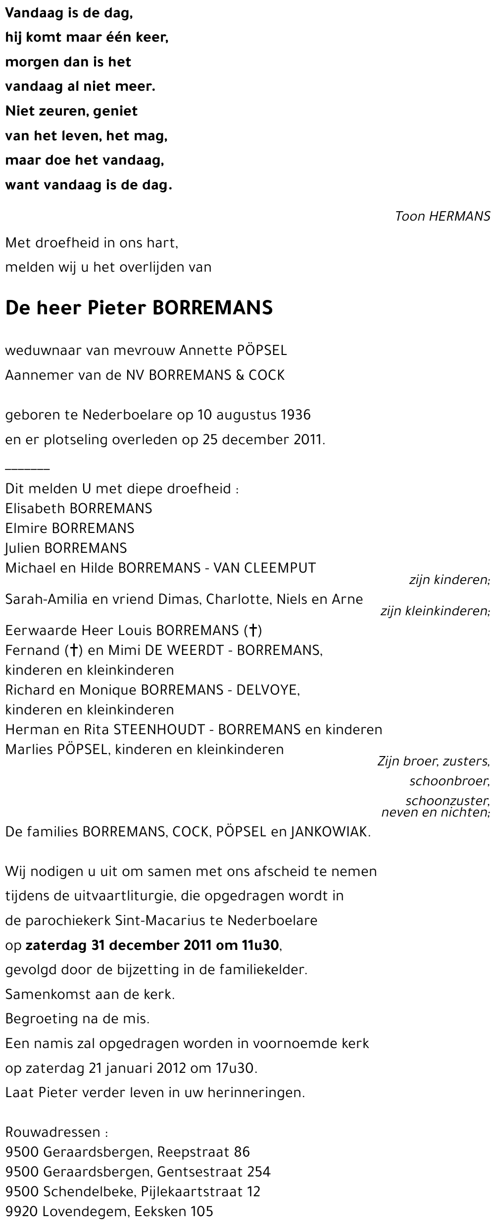 Pieter BORREMANS