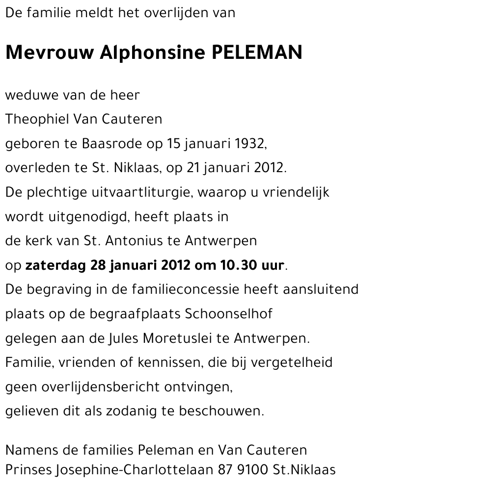 Alphonsine PELEMAN