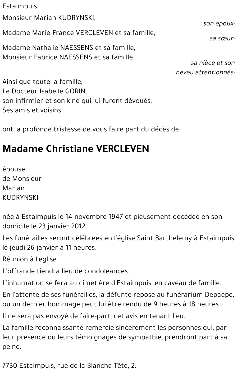 Christiane VERCLEVEN