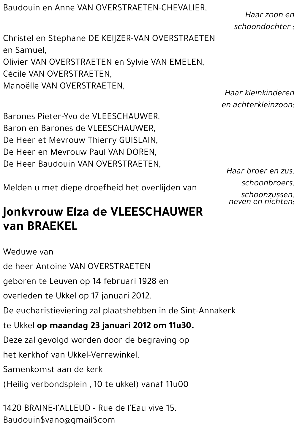 Elza de VLEESCHOUWER van BRAEKEL