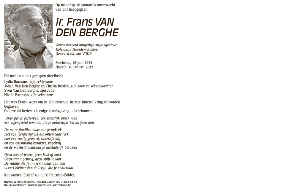 FRANS VAN DEN BERGHE