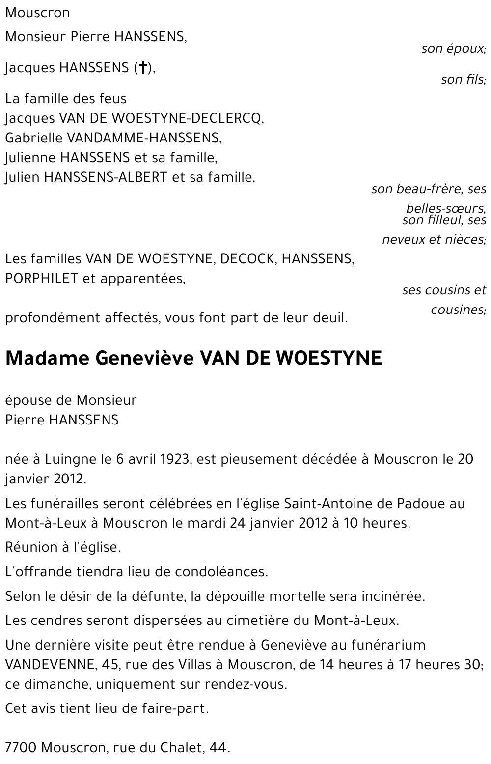 Geneviève VAN DE WOESTYNE