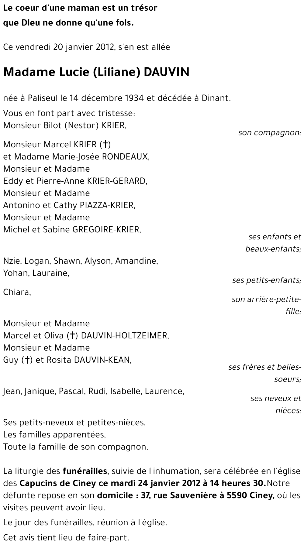 Lucie ( Liliane ) DAUVIN