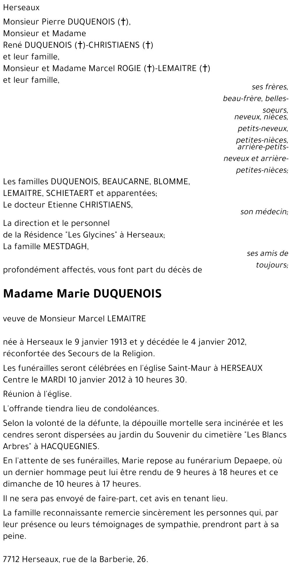 Marie DUQUENOIS