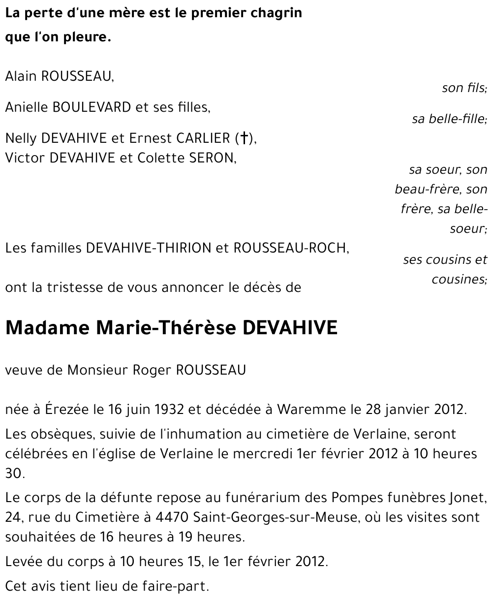 Marie-Thérèse DEVAHIVE