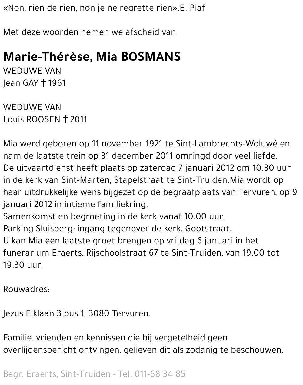 Marie-Thérèse, Mia BOSMANS