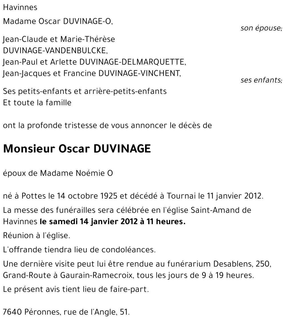 Oscar DUVINAGE