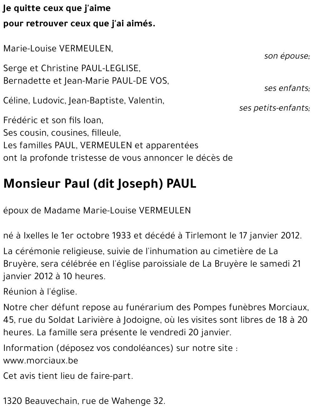 Paul (dit Joseph) PAUL