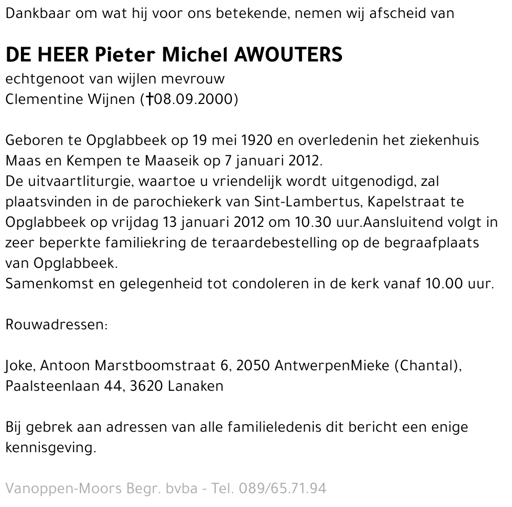 Pieter Michel Awouters
