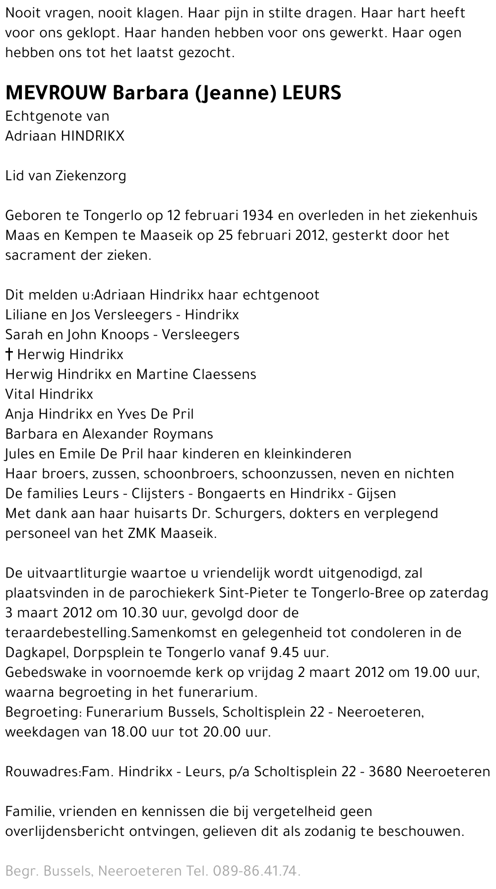 Barbara (Jeanne) LEURS