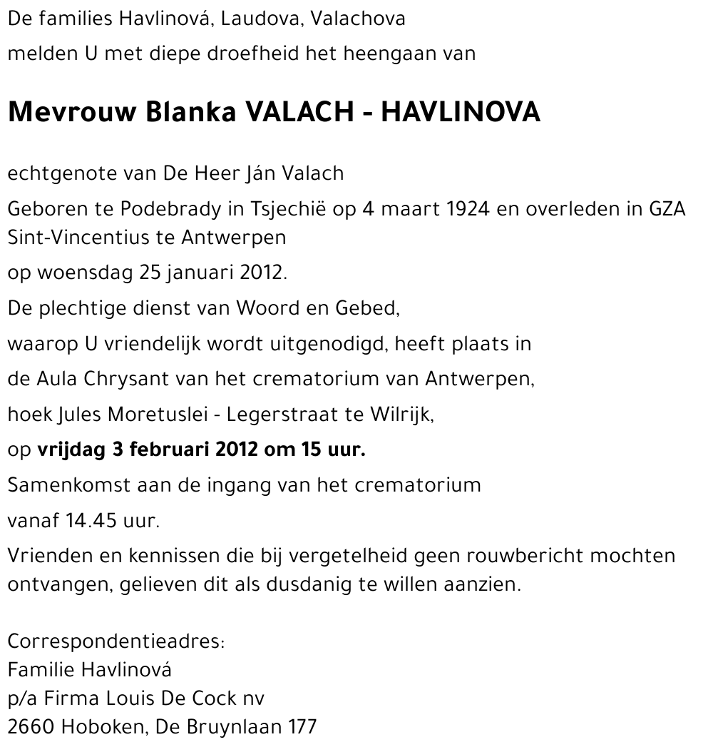 Blanka VALACH - HAVLINOVA