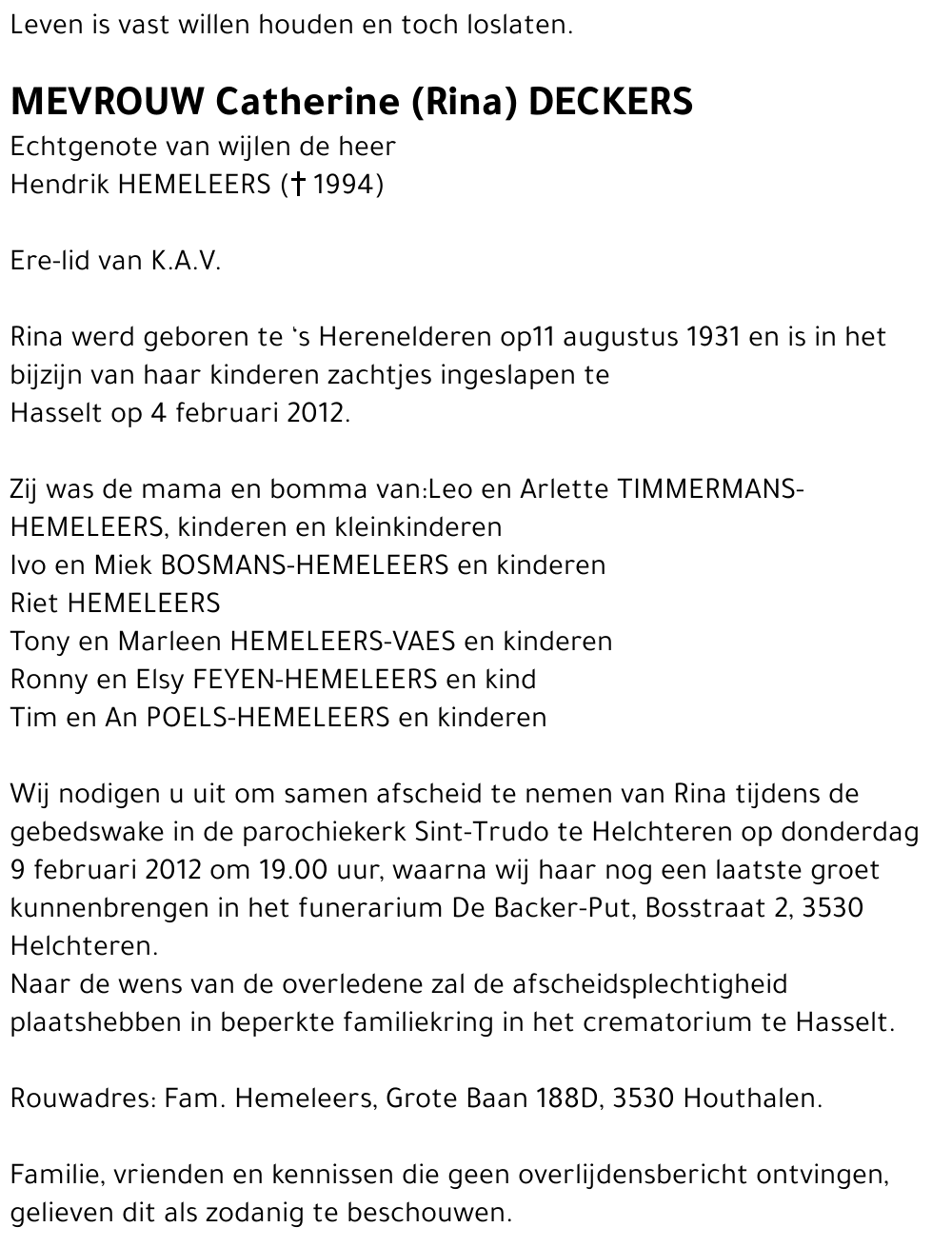 Catherine (Rina) DECKERS