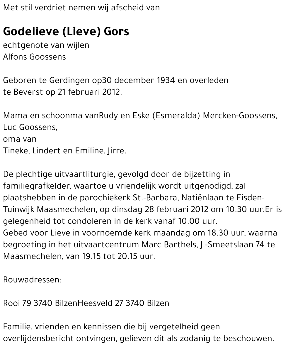 Goedelieve (Lieve) Gors