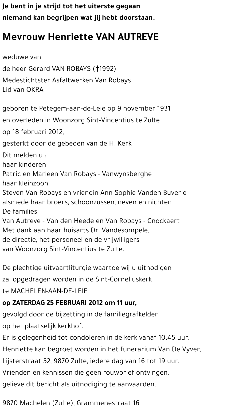 Henriette VAN AUTREVE