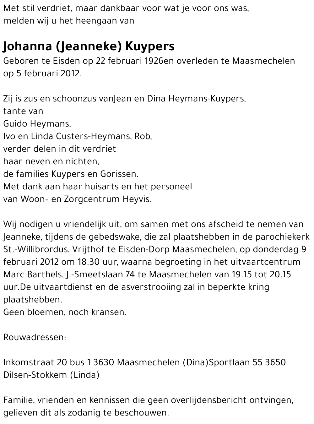 Johanna (Jeanneke) Kuypers