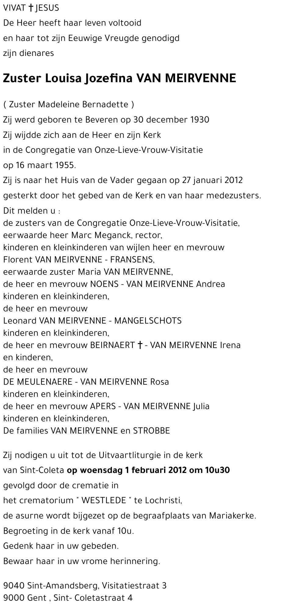 Louisa Jozefina VAN MEIRVENNE