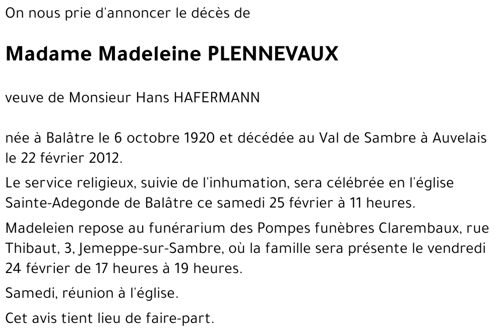 Madeleine PLENNEVAUX