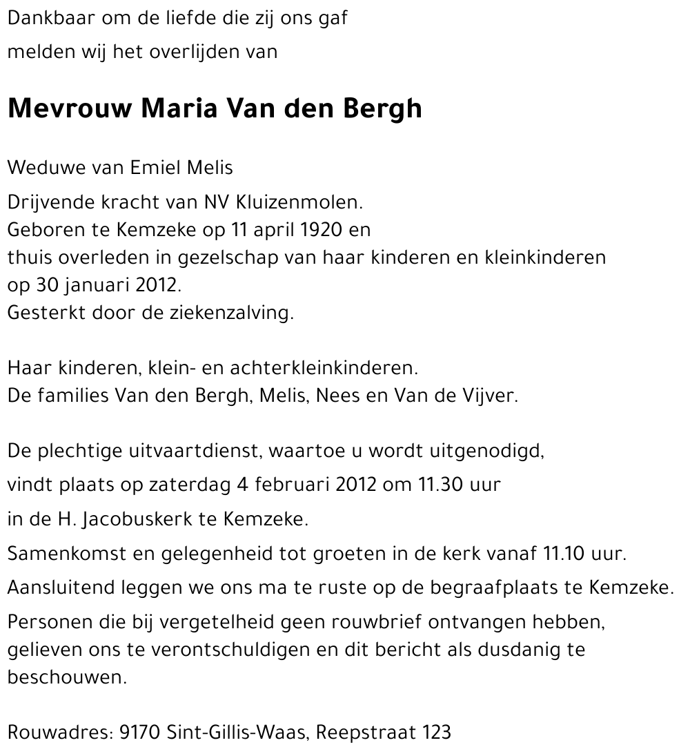 Maria VAN DEN BERGH
