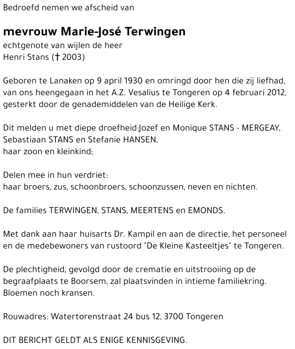 Marie-José TERWINGEN