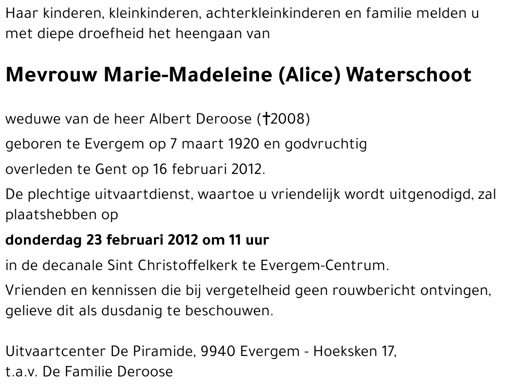 Marie-Madeleine (Alice) Waterschoot
