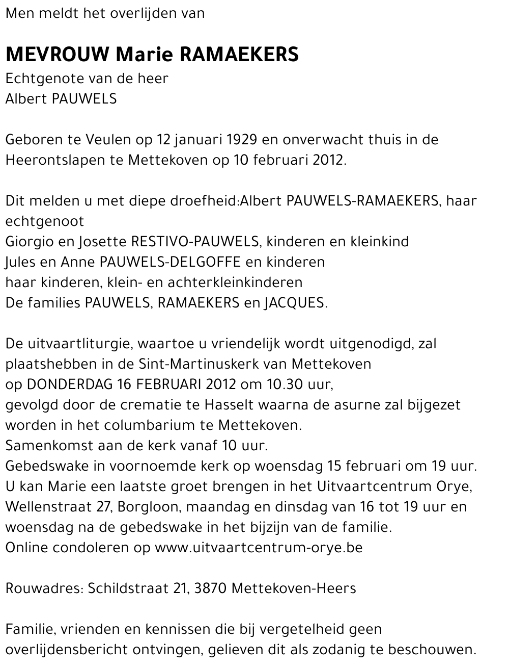 Marie RAMAEKERS