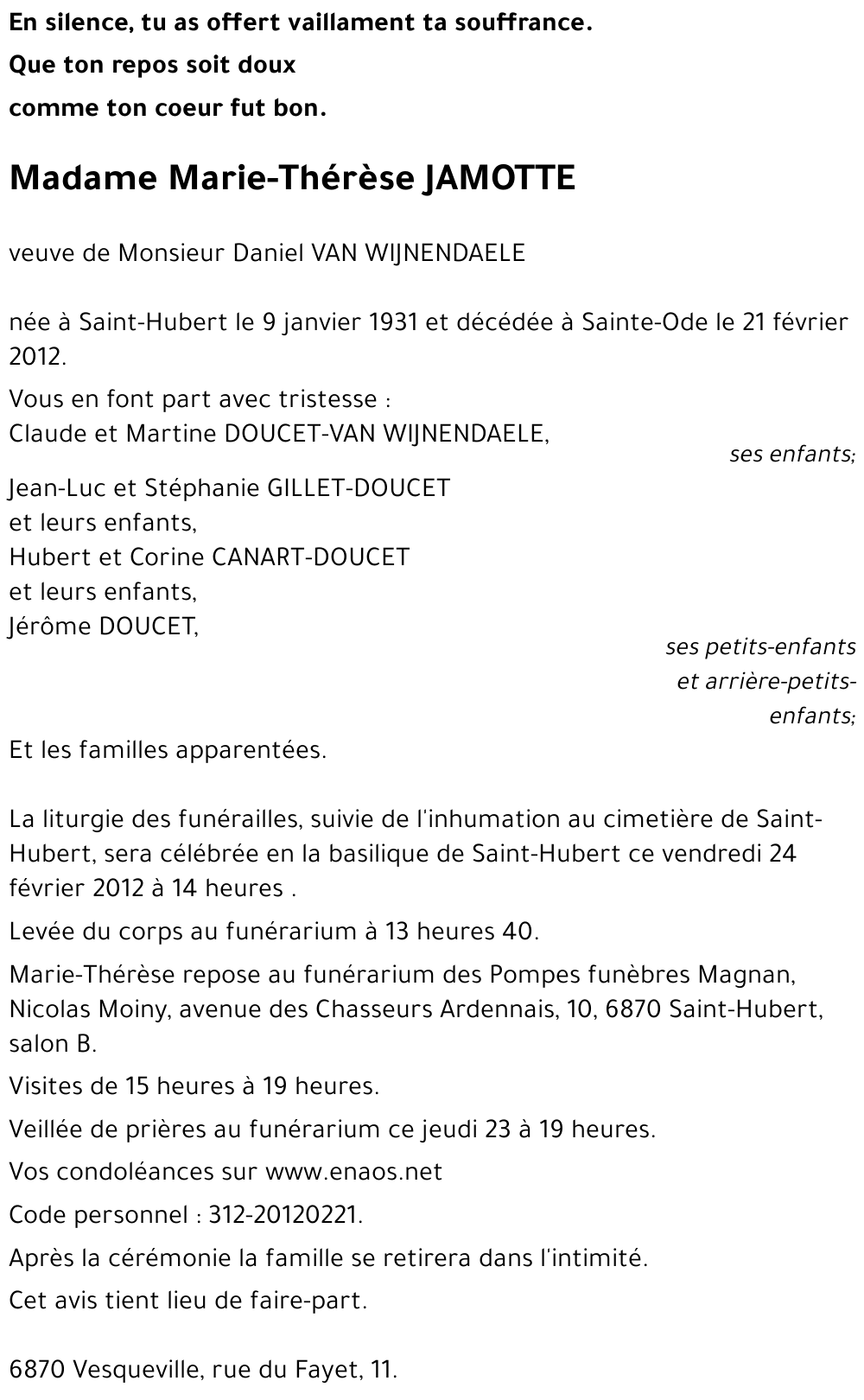 Marie-Thérèse JAMOTTE