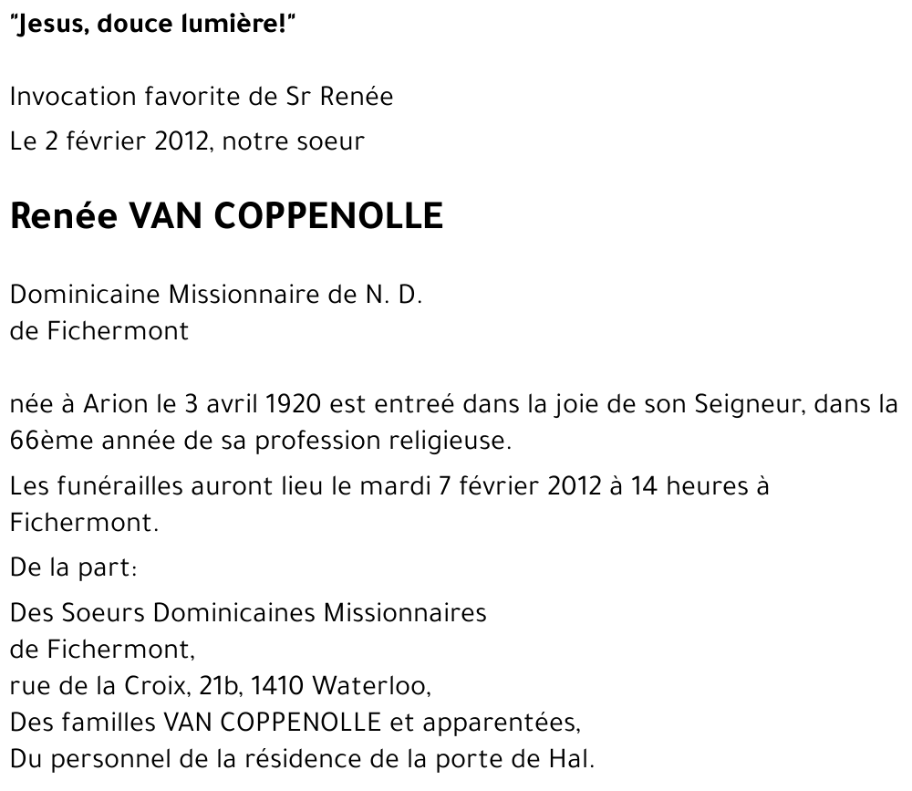 Renée VAN COPPENOLLE