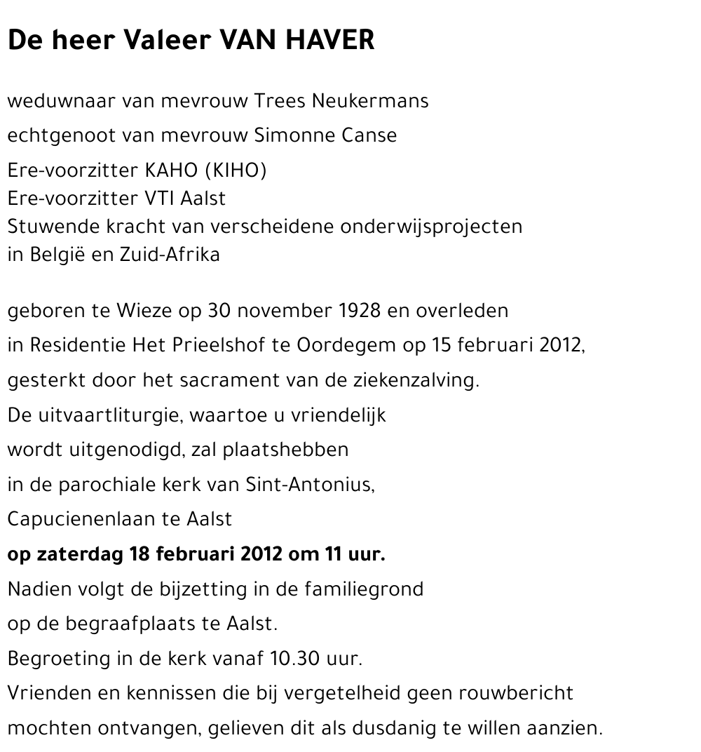 Valeer VAN HAVER