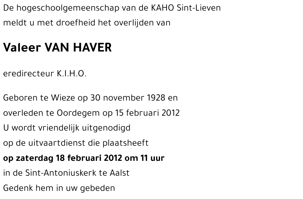 Valeer VAN HAVER