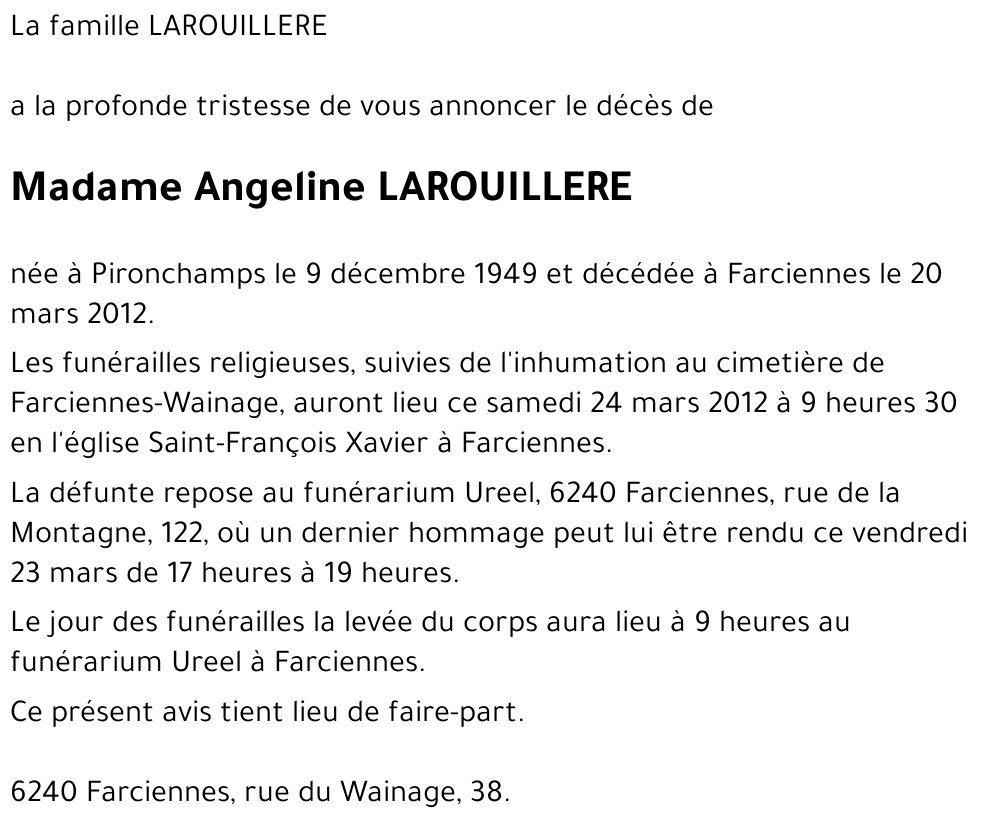 Angeline LAROUILLERE