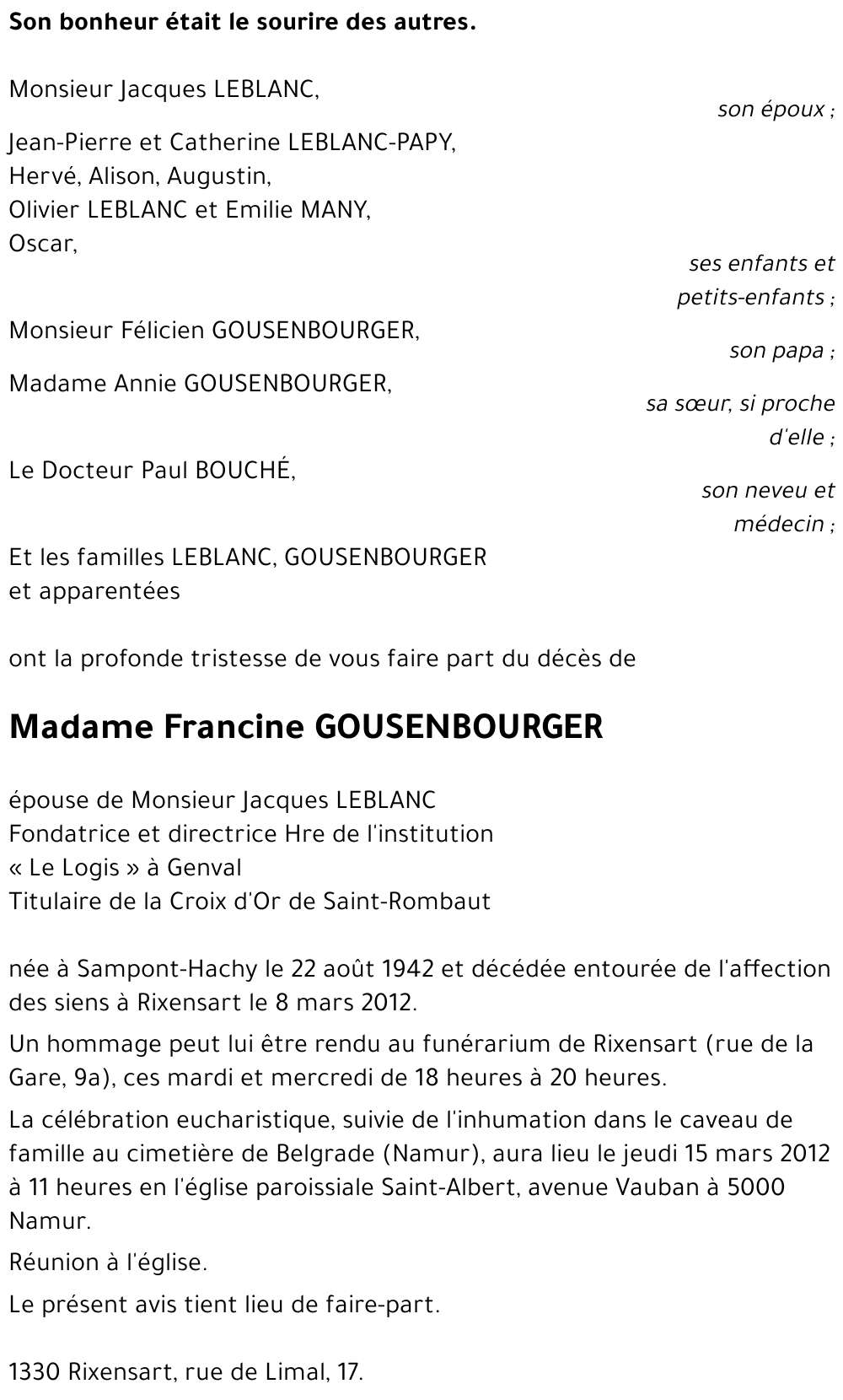 Francine GOUSENBOURGER