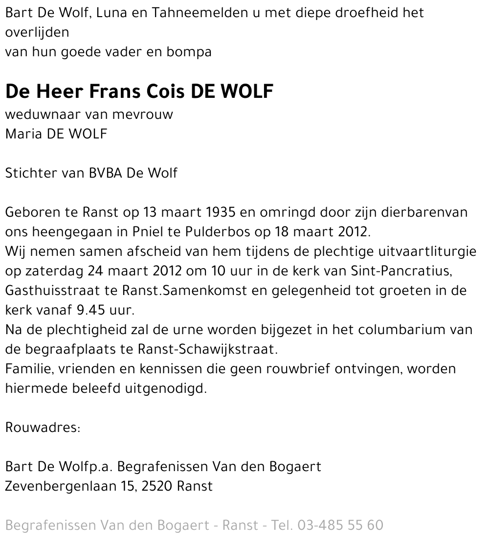 Frans Cois De Wolf