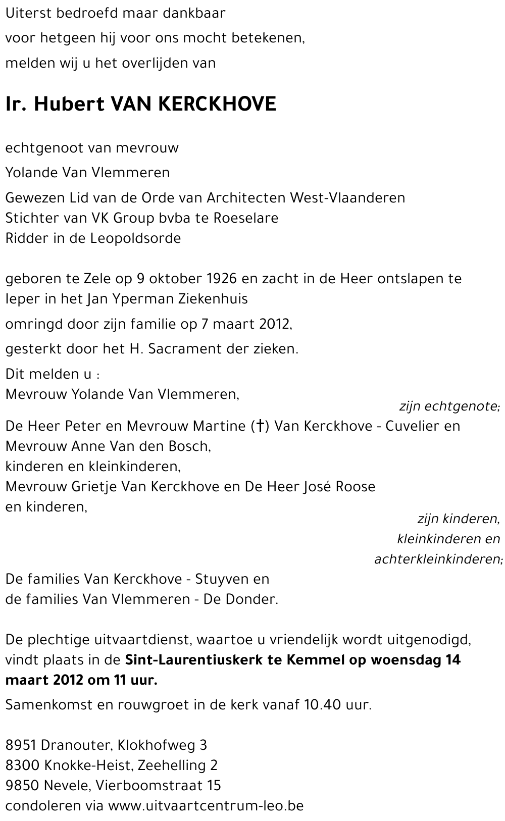 Hubert VAN KERCKHOVE