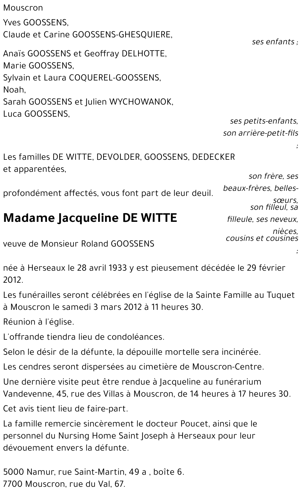 Jacqueline DE WITTE