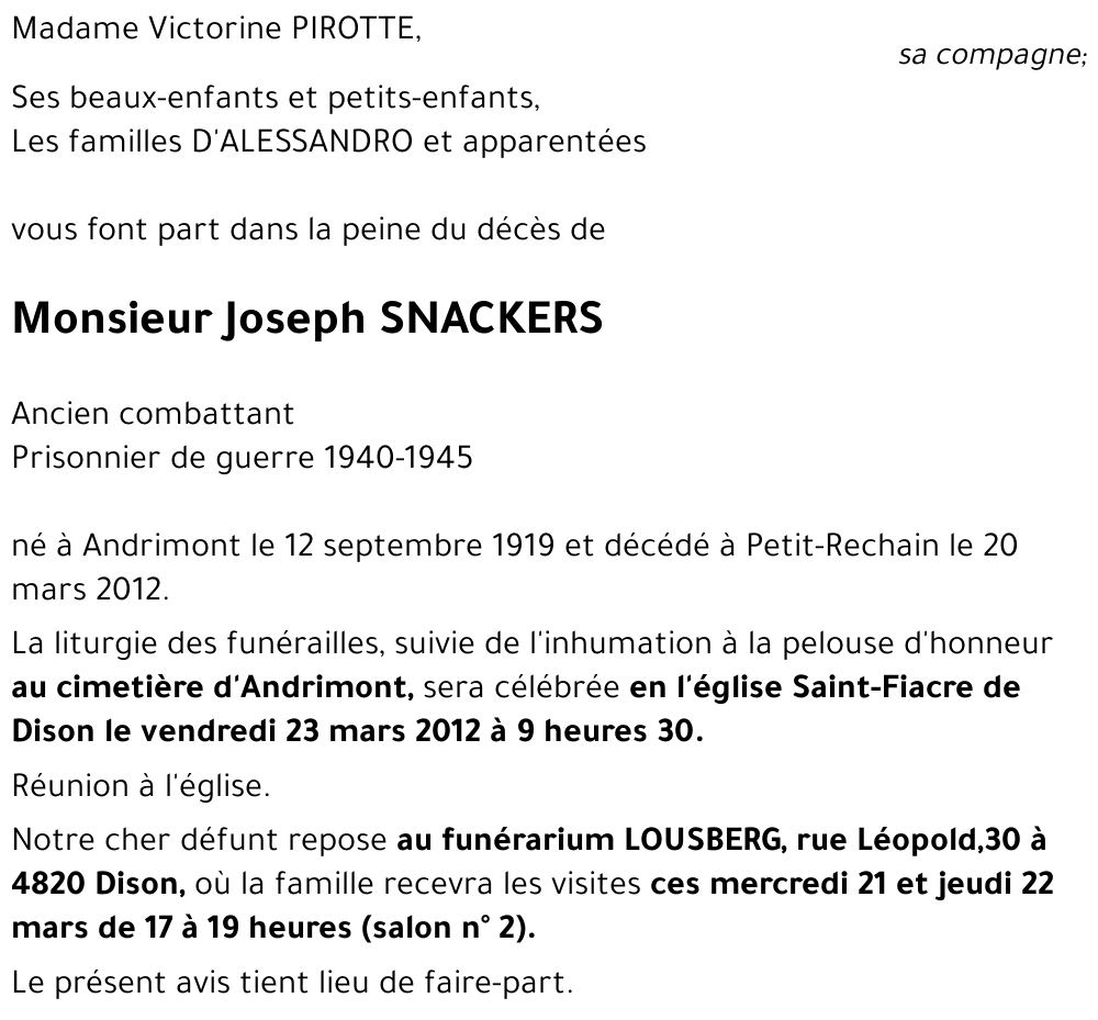 Joseph SNACKERS