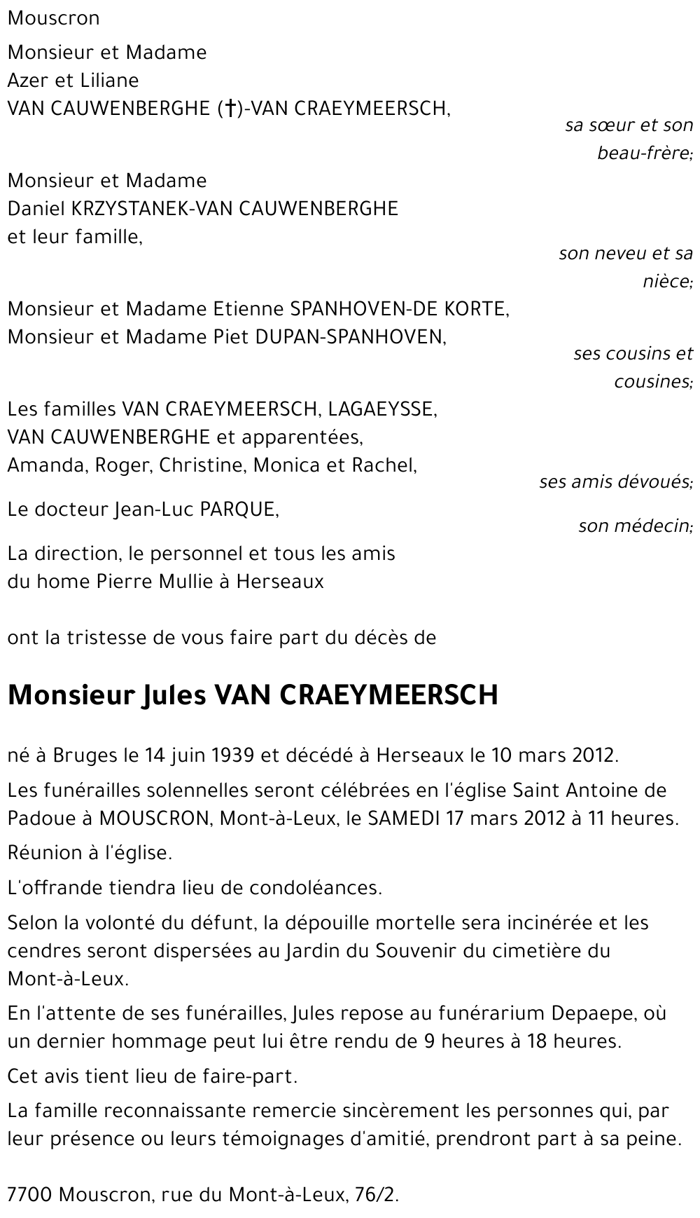 Jules VAN CRAEYMEERSCH