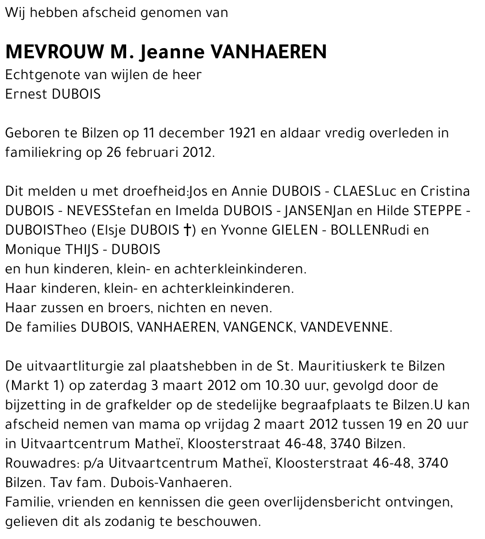 M. Jeanne VANHAEREN