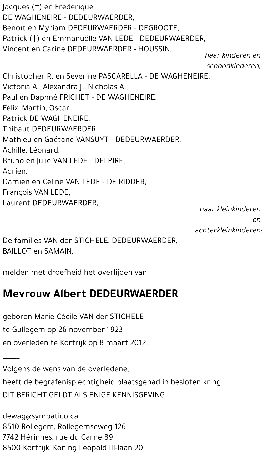 Marie-Cécile VAN DER STICHELE