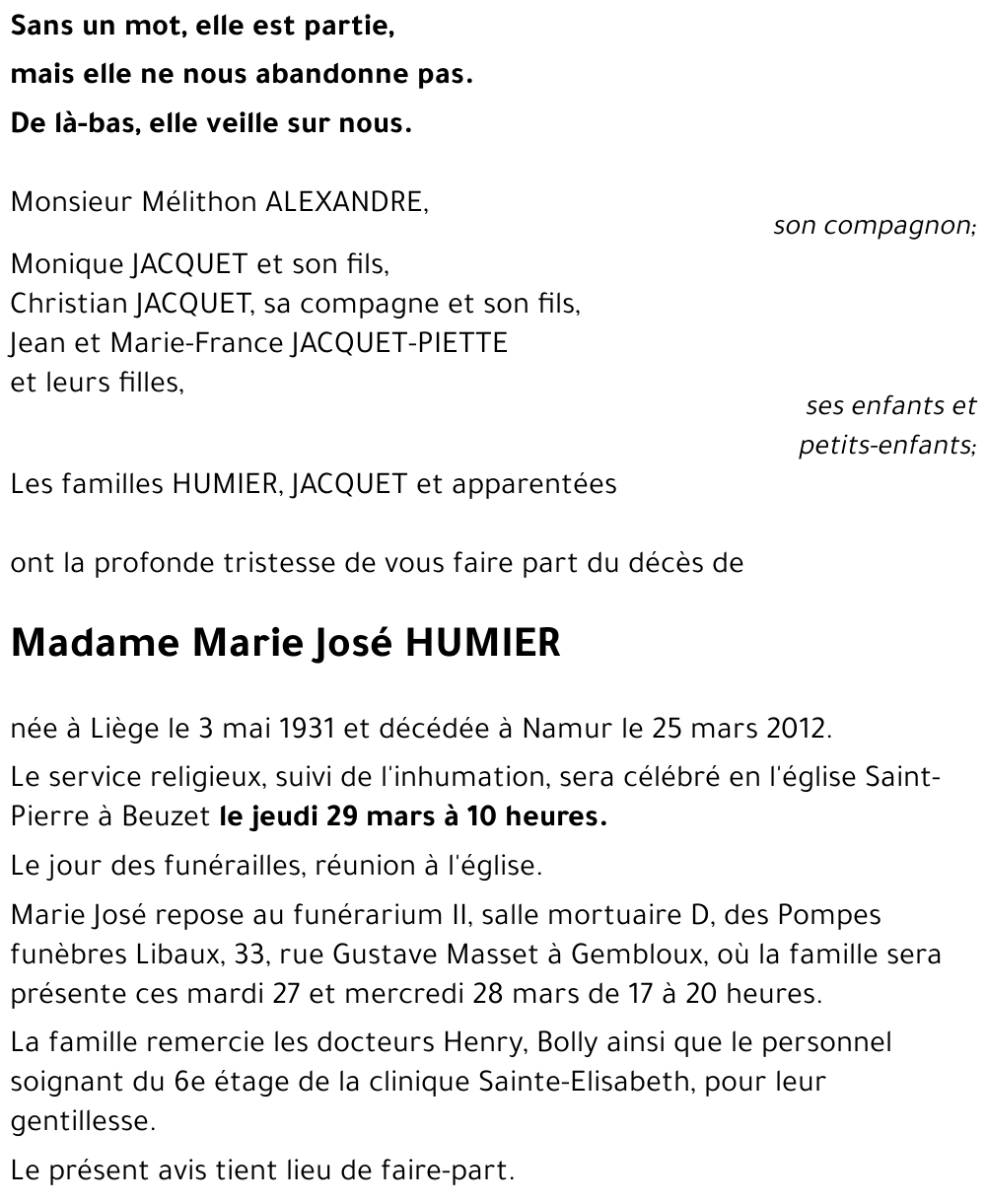 Marie José HUMIER