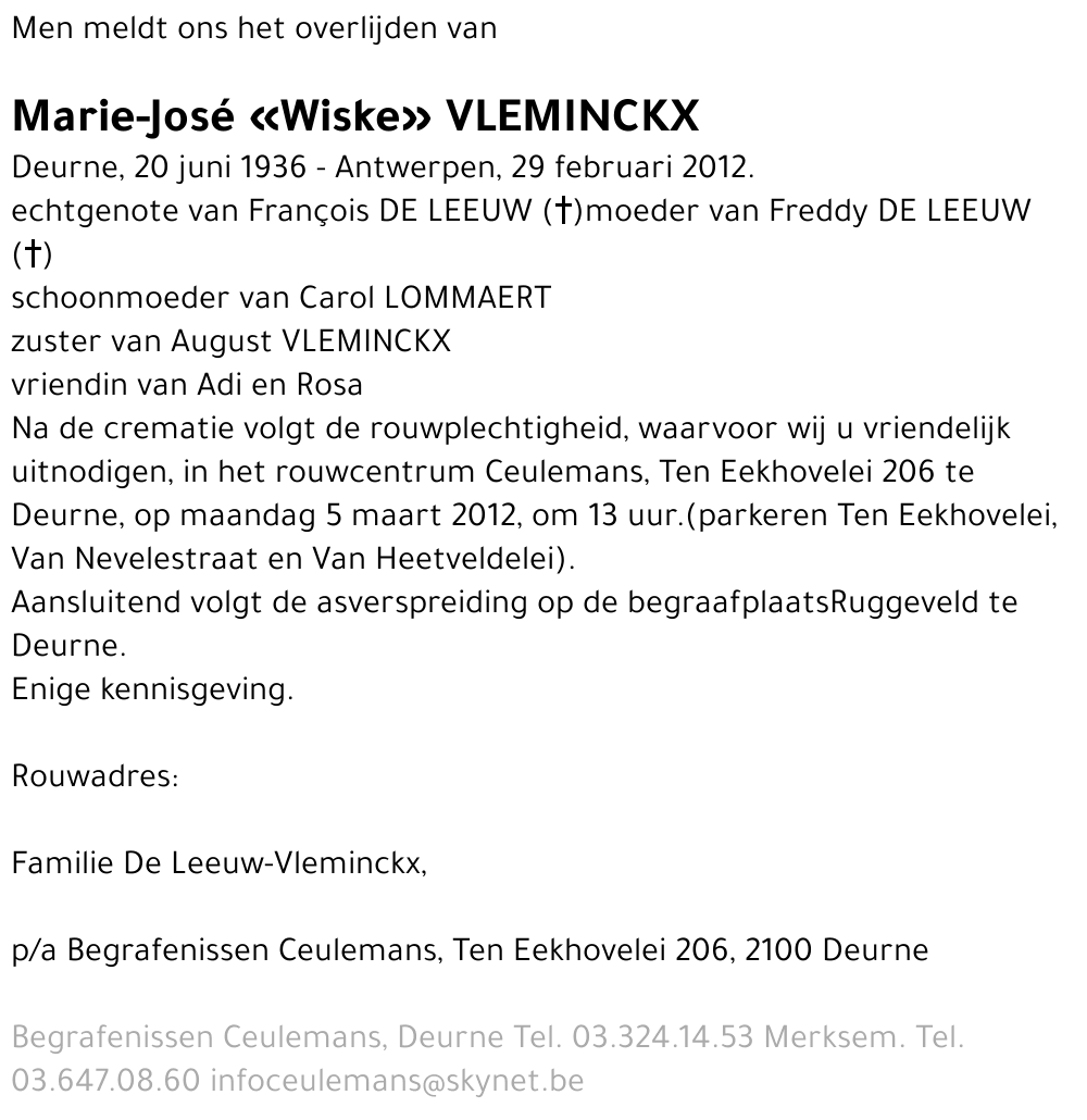Marie-José «Wiske» Vleminckx