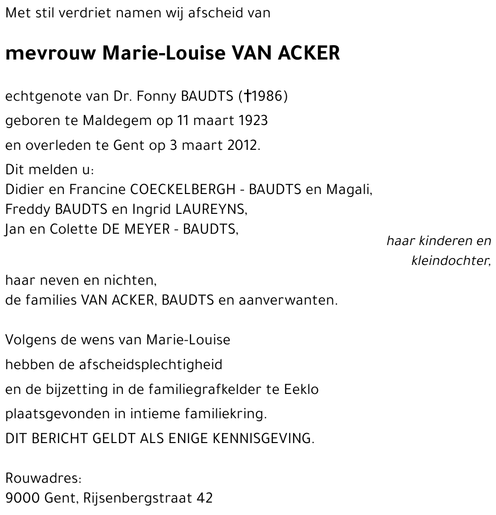 Marie-Louise VAN ACKER