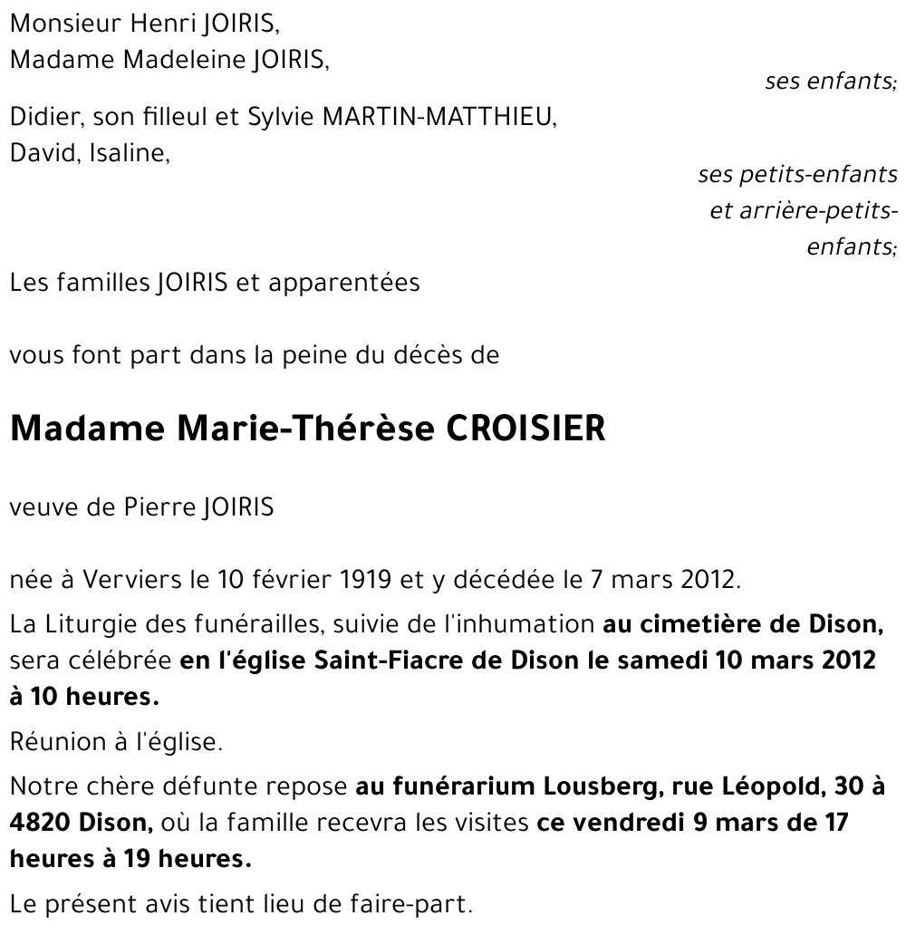 Marie-Thérèse CROISIER