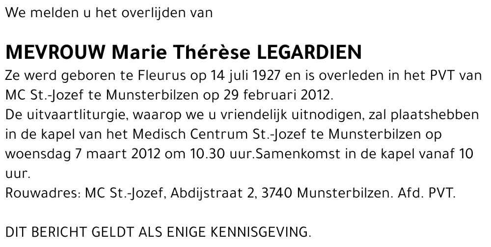 Marie Thérèse LEGARDIEN